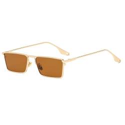 Kleine rechteckige Sonnenbrille für Herren und Damen, klassisch, goldfarben, schwarze Linse, Metall, quadratisch, Vintage-Rahmen, Sportbrillen, UV400, C04 Goldtee, Einheitsgröße von LVTFCO