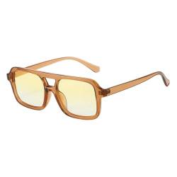 LVTFCO Vintage quadratische Sonnenbrille Frau Retro Leopard gelb Doppelbrücke Sonnenbrille weibliche Brillen, Teegelb, Einheitsgröße von LVTFCO