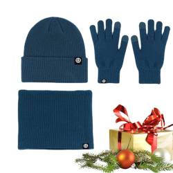 Mütze-Schal-Handschuh-Set für Damen - Stricken Sie einen warmen Beanie-Mützen-Schal,Strickmütze für kaltes Wetter, weiche Fleece-Thermo-Winterschal-Handschuhe zum Skaten, Snowboarden, Wandern, Lvtfco von LVTFCO