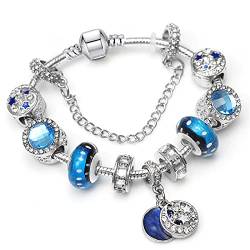 LVUNZJCA Damenarmband Armband Starry Lady Alloy Armband DIY Star Moon Anhänger Glasperlenarmband für Geburtstag, Hochzeit (Farbe : Blau, Size : 16cm) von LVUNZJCA
