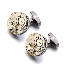 Manschettenknöpfe für Herren Manschettenknöpfe Uhrwerk Herren Manschettenknopf Vintage Uhrenbewegungsform (Farbe : Black, Size : 17.5x17.5mm) von LVUNZJCA