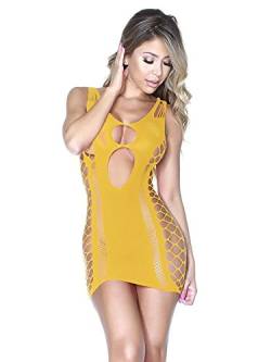 LVYI Frauen Mini Kleider Sexy Nahtlos Cut Out Bodysuit Nachtwäsche Dessous für Sex Gr. Einheitsgröße, gelb von LVYI