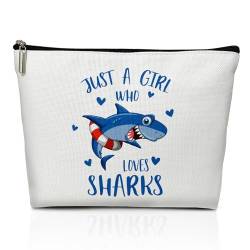 LWBEO Make-up-Tasche für Frauen, Geschenk für Kollegen, Chef, Mutter, Ehefrau, Tochter, Freunde, Besties, Kosmetiktasche, Reise-Kulturbeutel, Just a Girl Who Loves Sharks 04 von LWBEO