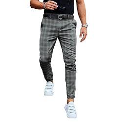 LWJBHSH Chino Hose Herren Kariert Skinny Fit Freizeithose Karohose Leicht Comfort Bequem Anzughose Modern Stoffhose Männer Hosen Streetwear (Color : Gray, Size : M) von LWJBHSH