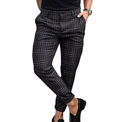 LWJBHSH Herren Chino Hose Karierte Stoffhose Lange Regular Fit Stretch Hose Karo-Muster Herrenhose Männerhose Freizeithose Business Arbeitshose Für Männer (Color : Black, Size : XL) von LWJBHSH