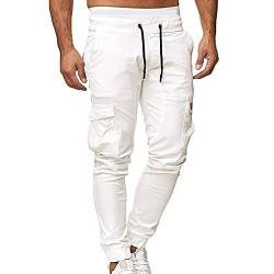 LWJBHSH Herren Outdoor Freizeit Trekkinghose Gummibund Herren Arbeitshose Viele Taschen Jogginghose Herrenhosen (Color : White, Size : M) von LWJBHSH