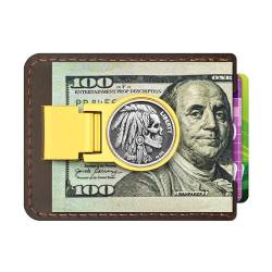 LWQLZY Herren-Geldbörse mit Geldklammer aus Leder mit eingelegten Messingmünzen, klassischer minimalistischer Stil, Kartenhalter für Bargeld und Karten, Dunkelbraune und Sterlingsilber-Münze 01, Eine von LWQLZY