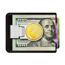 LWQLZY Herren-Geldbörse mit Geldklammer aus Leder mit eingelegten Messingmünzen, klassischer minimalistischer Stil, Kartenhalter für Bargeld und Karten, Schwarz und Silber 02, Eine aufklappbare von LWQLZY