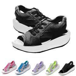LXCJZY Contrast Paneled Cutout Lace-Up Muffin Sandals, Women Causal Summer Toe Platform Sneaker Sandals (Black, 41) von LXCJZY