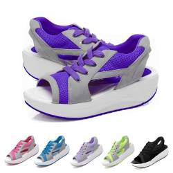 LXCJZY Contrast Paneled Cutout Lace-Up Muffin Sandals, Women Causal Summer Toe Platform Sneaker Sandals (Purple, 35.5) von LXCJZY