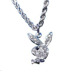 ZGSZKZ Halskette Playboy Rabbit Bunny Anhänger Halskette Für Männer Frauen-Weiß von LXCQI