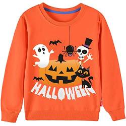 Kinder Halloween Pullover 1-7 Jahre Jungen Mädchen Dinosaurier Totenkopf Kürbis Sweatshirts Baumwolle Kleinkinder Langarm Tees Shirts Tops, Kürbis Halloween Orange, 116 von LXKA