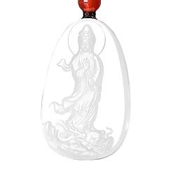 LXMYLI Echter weißer Smaragd Jade Dragon Kwan Yin Guan Yin Göttin des Body Bodhisattva Buddha Halskette Amulett Anhänger (Zertifikat, handglagrisch) von LXMYLI