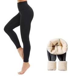 LXURY Winter-Leggings aus Lammfell, superdicke Thermo-Leggings aus Kaschmir mit hoher Taille für Damen (Black,XL) von LXURY