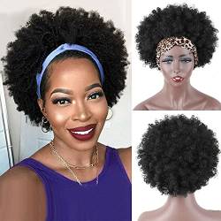 Kurze Afro-Stirnband-Perücken, synthetische verworrene lockige Stirnband-Perücken für schwarze Frauen, Stirnband-Dutt-Perücke, lockige Afro-Halbperücken für schwarze Frauen (1B) von LXXYYZ