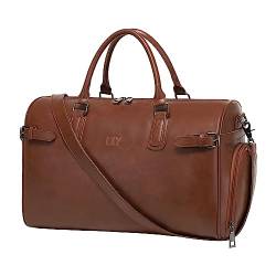 LXY Reisetasche aus Leder, Reisetasche mit Schuhfach, Reisetasche für Damen und Herren, Braun von LXY