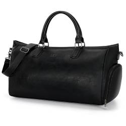 LXY Reisetasche aus veganem Leder, Wochenendtasche mit Schuhfach, Reisetasche für Damen und Herren, 1#schwarz, Reisetasche aus Leder mit Schuhfach von LXY