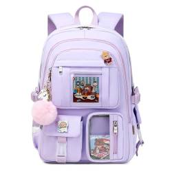 Laptop-Rucksack, 40,6 cm, Schultasche, College-Rucksack, groß, Reise-Tagesrucksack, Kawaii-Büchertaschen für Teenager, Mädchen, Frauen, Studenten, Violett von LXYGD