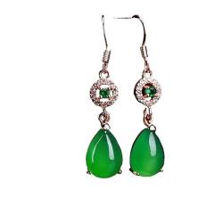 Jade-Ohrringe für Frauen, Natürliche grüne Jade-Tropfenohrringe mit Smaragd-Chrysopras-Tropfenperlen, baumelnde Ohrringe for Frauen, grüne Jade-Ohrringe for Frauen von LXZSMH
