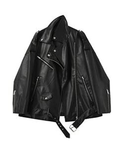 LY VAREY LIN Damen Kunstlederjacke Reverskragen Motorrad Reißverschluss Langarm Motor Biker Kurzmantel Jacke, 2123schwarz, Large von LY VAREY LIN