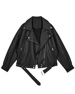 LY VAREY LIN Damen Kunstlederjacke Reverskragen Motorrad Reißverschluss Langarm Motorrad Mantel Jacke, 8831schwarz, Small von LY VAREY LIN