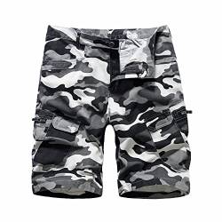 LY4U Camo Shorts Lässige Cargo Kampfshorts aus Baumwolle für Herren mit Mehreren Taschen Grau S von LY4U