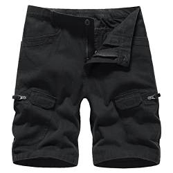 LY4U Cargo-Shorts für Herren 100% Baumwolle Atmungsaktiv Sommershorts für Beach Park Schwarz 3XL（Taille 106cm） von LY4U