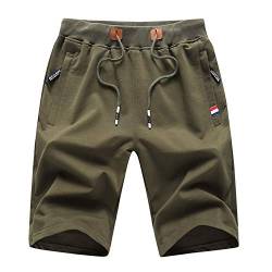 LY4U Herren Sommer Freizeit Shorts mit Kordelzug elastischer Taille Reißverschlusstaschen Armeegrün M von LY4U