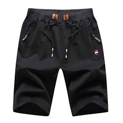 LY4U Lässige Herren Sportshorts mit Elastischen Taillentaschen mit Reißverschluss Schwarz S von LY4U