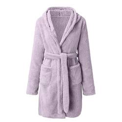 LYAART Kurze Bademäntel für Damen, kurze, gemütliche Plüsch-Bademäntel für Damen, weicher, warmer Spa-Bademantel mit Schalkragen (purple,5XL) von LYAART