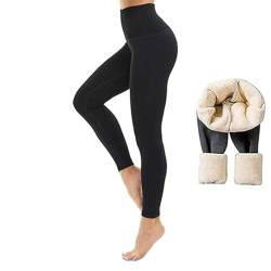 LYAART Winter-Leggings aus Lammfell, warme, mit Fleece gefütterte Strumpfhose für Damen, superdicke Thermo-Leggings aus Kaschmir mit hoher Taille (Black,M) von LYAART