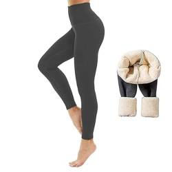 LYAART Winter-Leggings aus Lammfell, warme, mit Fleece gefütterte Strumpfhose für Damen, superdicke Thermo-Leggings aus Kaschmir mit hoher Taille (Gray,S) von LYAART