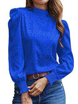 LYANER Damen-Bluse, Satin, Stehkragen, Puffärmel, Schlüsselloch-Arbeitsbluse, blau, X-Groß von LYANER