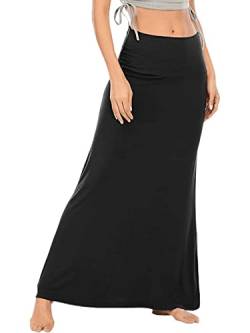 LYANER Damen Casual Hohe Taille Solid Flare Langer Maxirock, Schwarz, Klein von LYANER