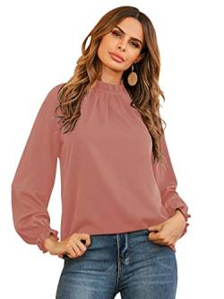 LYANER Damen Rüschen Stehkragen Volant Langarm Solid Bluse Office Shirt Top, rosa - dusty pink, X-Groß von LYANER