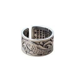 Buddhistischer Ring, Retro-Silberring, 999 Sterling Silber Karpfen offener Ring Unisex Retro buddhistische Sprüche Sterling Silber Ring von LYAUOCGW