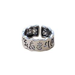 Buddhistischer Ring, Retro-Silberring, S990 Sterling Silber Retro hohler offener Ring buddhistische buddhistische Sprüche Sterling Silber Ring for Unisex (Color : Large) von LYAUOCGW