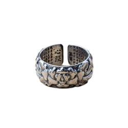 LYAUOCGW Buddhistischer Ring, Retro-Silberring, Offener Ring aus 999er-Sterlingsilber im Retro-Ethno-Stil mit buddhistischen Sprüchen, Unisex (Color : Peony) von LYAUOCGW