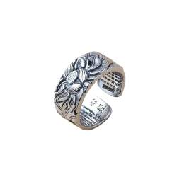 LYAUOCGW Buddhistischer Ring, Retro-Silberring, Offener Ring aus 999er-Sterlingsilber mit buddhistischen Sprüchen im Vintage-Stil, weiblich, kreativ geprägter Ring aus Sterlingsilber wie abgebildet von LYAUOCGW