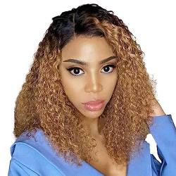 LYBYL Echthaar Perücke Blonde Human Hair Wig 1B27 Blonde Curly Wig Ombre 4X4 Lace Closure Wig 8A Brazlian Virgin Hair Wig HD Lace Front Wig With Baby Hair Jerry Curly Wig 18 Zoll（45.72cm） von LYBYL