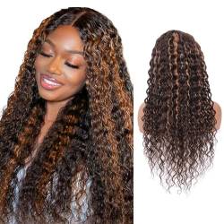 LYBYL Echthaar Perücke Human Hair Wig 4x4 Free Part Lace Front Wigs 180% Density Glueless Wig P430 Brazilian Virgin Hair Wig Water Wave For Women 26 Zoll(66.04cm) von LYBYL