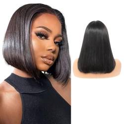 LYBYL Echthaar Perücke Human Hair Wig Bob 13x4 HD Lace Front Wig 180% Density Straight Wig 9A Brazilian Virgin Hair Wig Natural Color For Women Free Part Lace Wig 10 Inch(25.4cm) von LYBYL