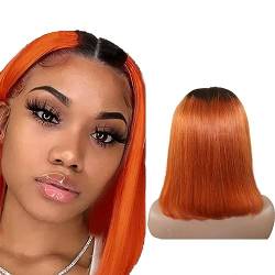 LYBYL Echthaar Perücke Human Hair Wig Lace Front Wig Dark To Orange Ombre Wig Straight 4x4 Free Part Lace Closure Wig 8A Brazilian Virgin Hair Wig For Black Women 10 Zoll(25.4cm) von LYBYL