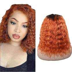 LYBYL Echthaar Perücke Human Hair Wig Transparent Lace Front Wig Wet And Wavy 9A Brazilian Virgin Hair Wig Pre Plucked 1B/Orange Ombre Wigs For Women 8 Zoll(20.23cm) von LYBYL