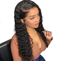 LYBYL Echthaar Perücke Human Hair Wigs Perücke Damen Lace Front Wig Water Wave For Women 4x4 Transparent Lace Closure Wigs Brazilian Virgin Hair Wigs 24 Zoll(60.96cm) von LYBYL