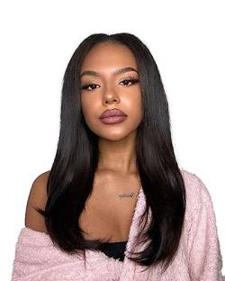 LYBYL Human Hair Wig Echthaar Perücke 13X4 Transparent Lace Front Wig With Baby Hair 9A Peruvian Hair Wig 180% Density For Women Bone Straight Wig Natural Color 14 Zoll(35.55cm) von LYBYL