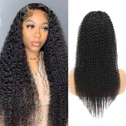 LYBYL Human Hair Wig Echthaar Perücke 4X4 Lace Closure Wigs 9A Unprocessed Brazilian Virgin Hair Wig Jerry Curly Wig With Baby Hair For Women Natural Black 22 Zoll(55.88cm) von LYBYL