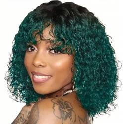 LYBYL Human Hair Wig Echthaar Perücke 4x4 Free Part Lace Front Wig 9A Brazilian Virgin Hair Wig Glueless Wigs Water Wave Wig Wet And Wavy 1B/Green Color 12 Zoll(30.48cm) von LYBYL