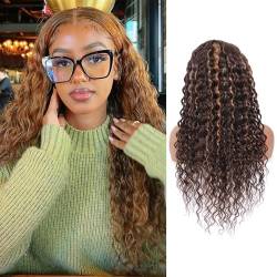 LYBYL Human Hair Wig Echthaar Perücke 4x4 Lace Front Wig Human Hair Wig Blonde 180% Density P430 Color Free Part Lace Closure Wig Pre Plucked Water Wave Wig For Women 28 Zoll(71.12cm) von LYBYL