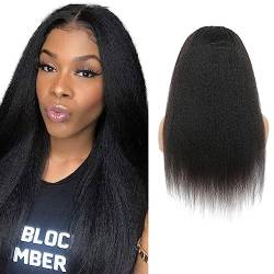 LYBYL Human Hair Wig Echthaar Perücke HD Lace Front Wig With Baby Hair Bleached Knot 180% Density 4x4 Lace Closure Wig Kinky Straight Wig For Women Yaki Wig 30 Zoll(76.2cm) von LYBYL